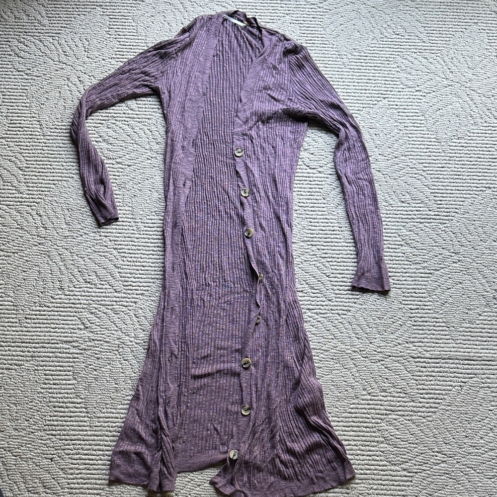 Free People Mauve Ribbed Long Sleeve Button-Front Dress